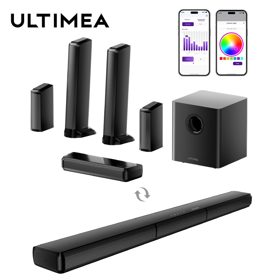 Home Cinema With Wireless Rear Speakers - ULTIMEA 7.1 Surround Sound Bar with