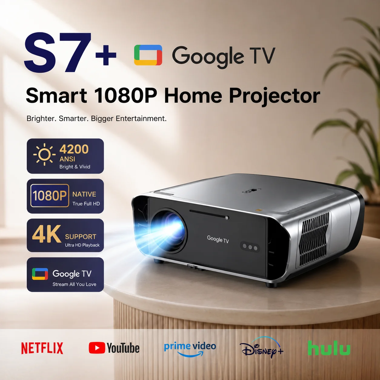 Home Cinema With Wireless Rear Speakers - S7 4200ANSI Native 1080P 4K UHD